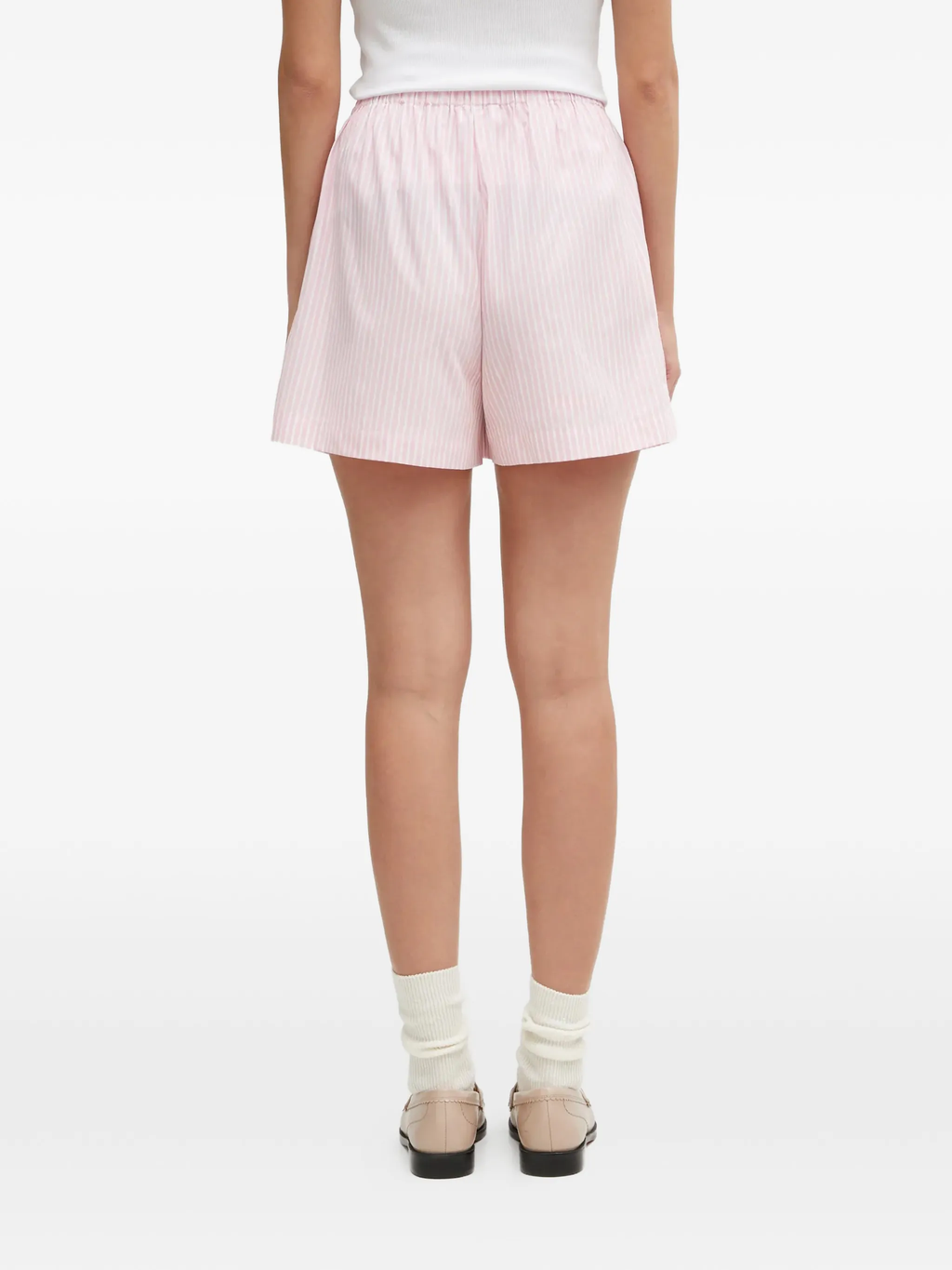 Sporty & Rich x Hotel Eden Roc Pink Striped Cotton Poplin Embroidered Boxer Style Shorts
