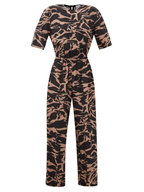 RAEY Camo-Tiger Print Silk Cinched Elastic Waist Wide-Leg Jumpsuit - House Of Huntington