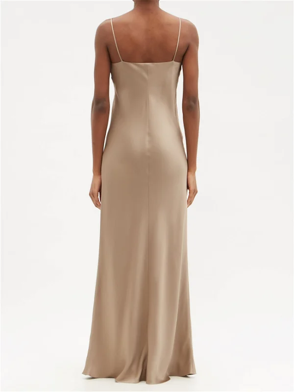 RAEY V-Neck Silk-Satin Beige Grey Maxi Dress - House Of Huntington