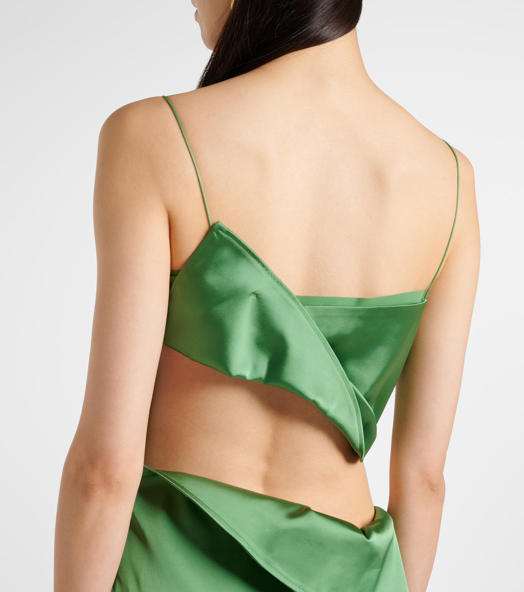 Jacquemus The Elica Green Satin Cut-Out Back Mini Dress