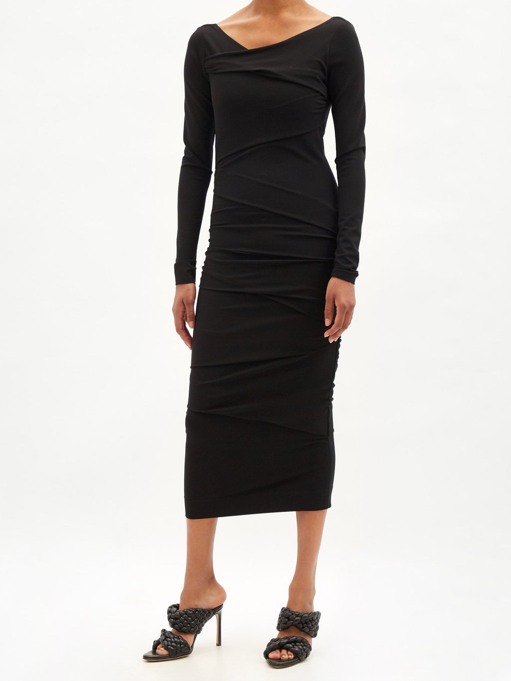 Raey Black Ruched Low-Back Jersey Bodycon Dress - House Of Huntington