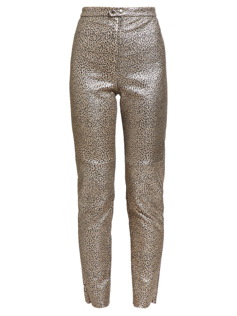Isabel Marant Leopard Print Etienne Metallic Skinny Lambskin Leather Trousers