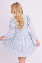 Amy Jane London Blue Annie Ruffle Pleat Detail Puff Sleeve Mini Dress - House Of Huntington