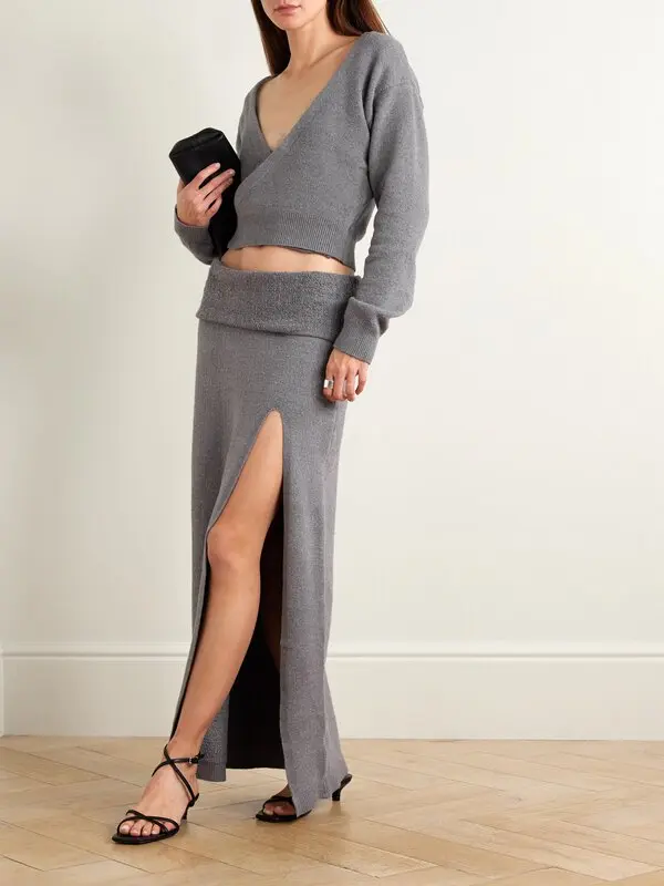 Jupe longue fendue Skims grise en maille texturée