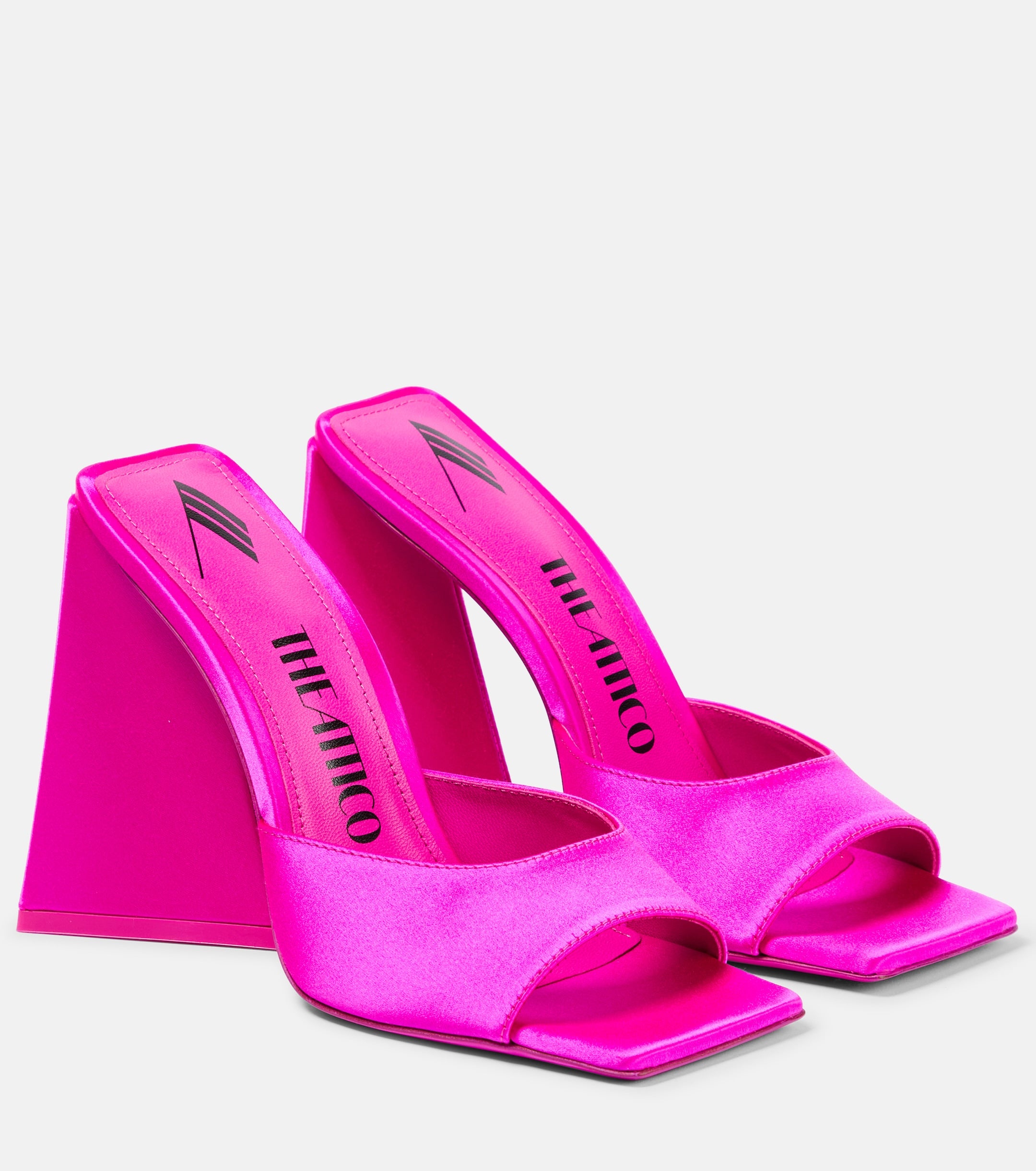 The Attico Devon Pink Satin High Heel Mules