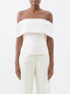 STAUD Giselle Off-The-Shoulder Ivory White Crepe Top