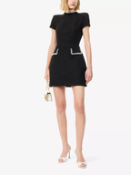 Nadine Merabi Black Tweed Simone Round-Neck Knitted Mini Dress