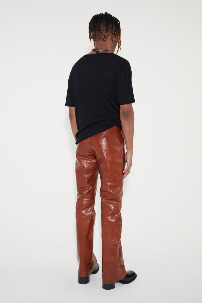 Our Legacy Mens Cognac Brown Leather Biker Pants Trousers - House Of Huntington