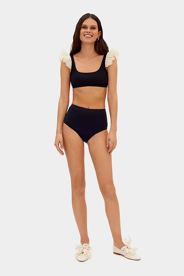 Sleeper Black Ariel Ruffle Trim Bikini Top