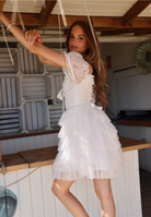 Amy Jane London White Sofia Lace Coquette Corset Style Ballerina Tulle Hem Mini Dress - House Of Huntington