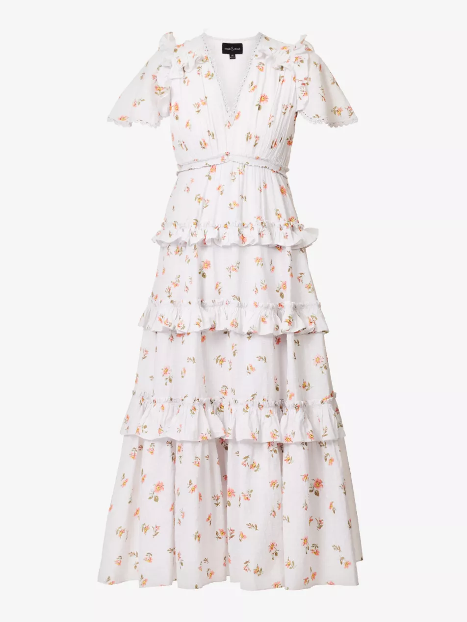 NEEDLE AND THREAD Floral Print Tiered Hem Organic Cotton Midi Dress - House Of Huntington