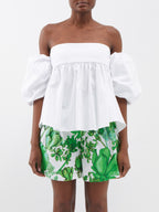 KIKA VARGAS White Ally Balloon Sleeve Off-The-Shoulder Taffeta Top - House Of Huntington