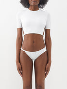 CHRISTOPHER ESBER White Seed Bead Embroidered Backless Tie-Up Bikini Top - House Of Huntington