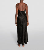 CARINE GILSON Silk Jacquard Print Midi Slip Black Dress - House Of Huntington