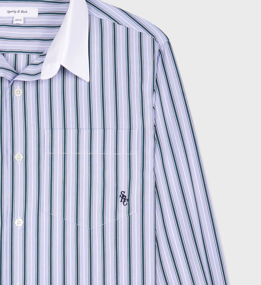 Sporty & Rich Blue Striped Cotton Poplin Oversized Shirt