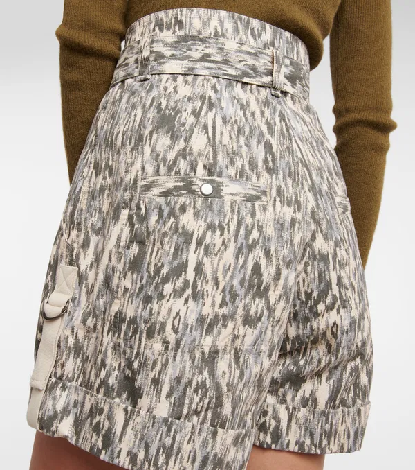 Isabel Marant Etoile Kaloscoe Printed High Waist Belted Cargo Shorts