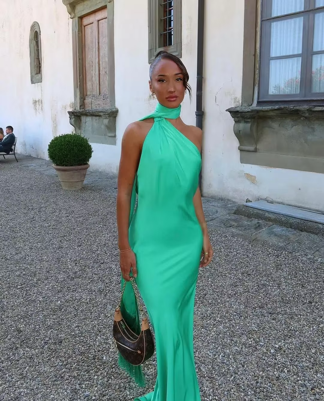 Rat and Boa Green Azzara Satin Draped Maxi Dress