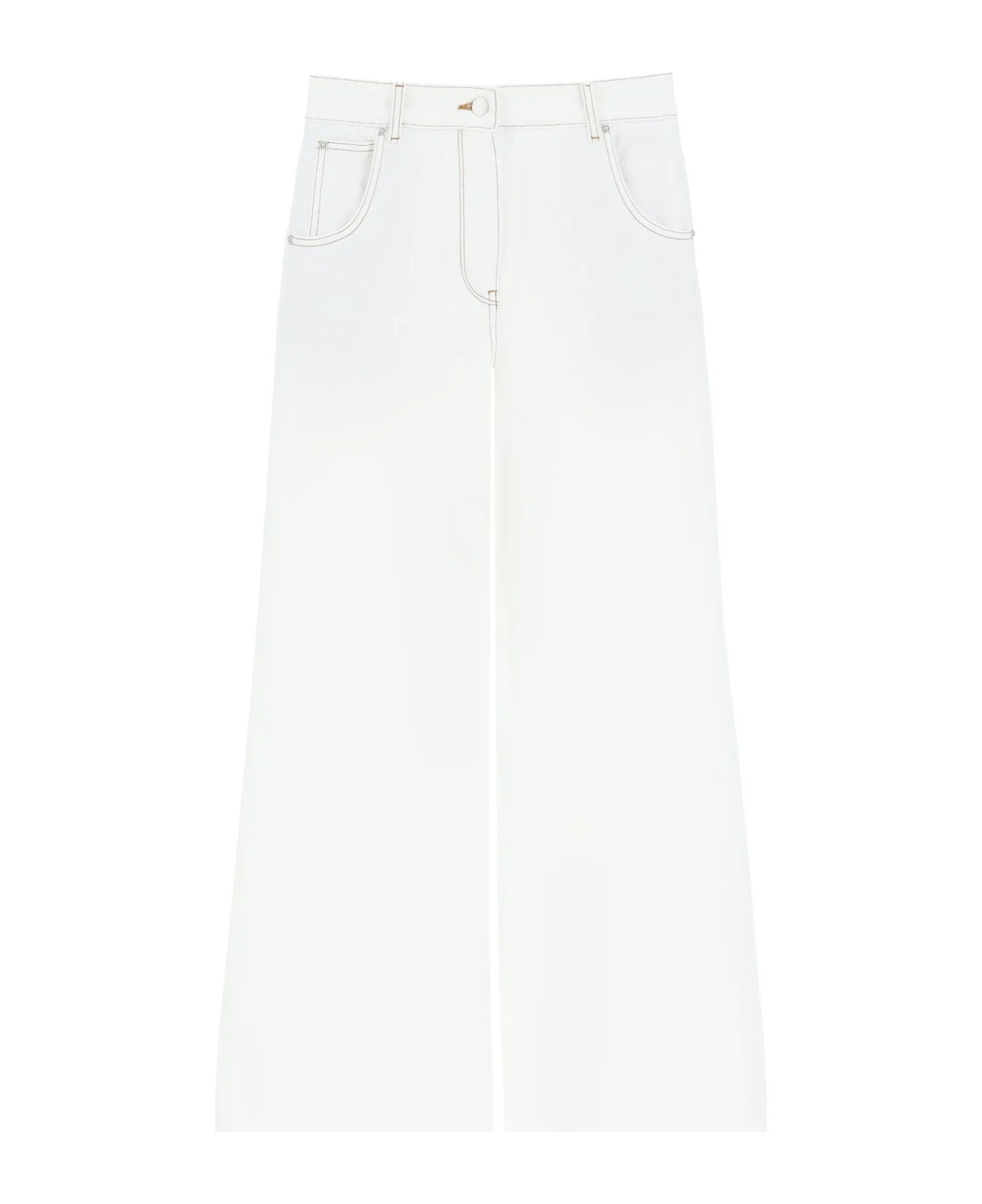 Etro White Denim  Paisley Embroidered Palazzo Wide Leg  Jeans