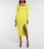 Self-Portrait Lime Green Ruched Crêpe Midi Dress