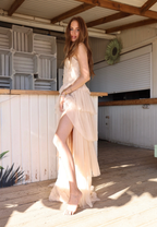 Amy Jane London Champagne Regency Era Corset Bodice Tulle Florence Gown - House Of Huntington