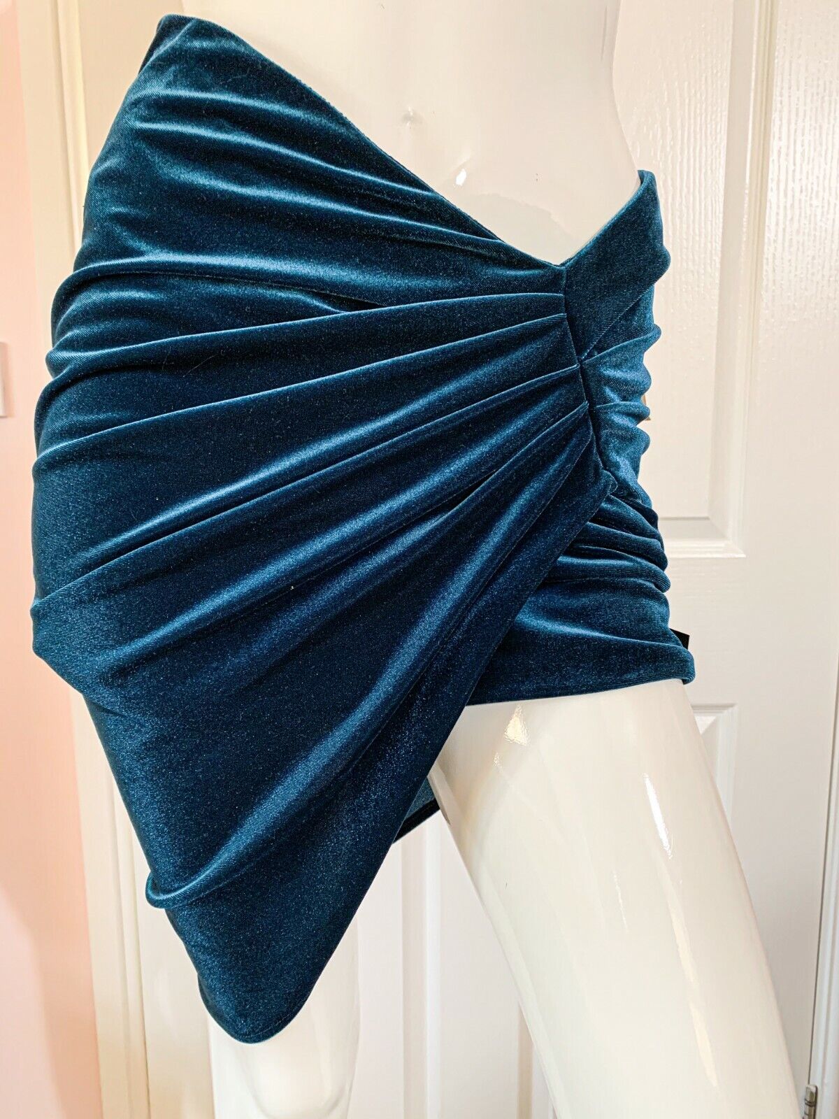 Alexandre Vauthier Emerald Green Velvet High Leg Ruched Bodycon Festive Party Skirt - House Of Huntington