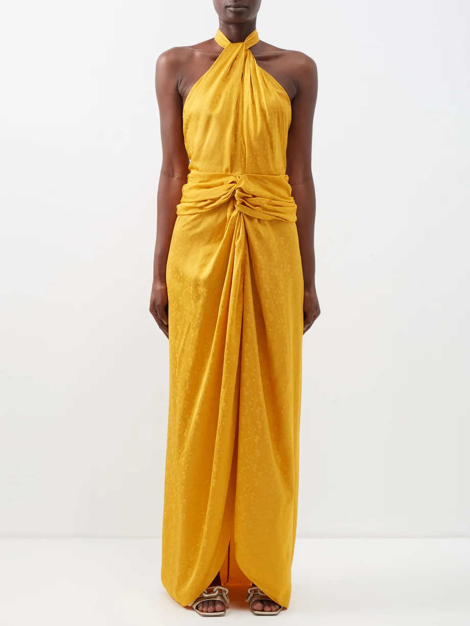 JOHANNA ORTIZ Vastness Of The Sea Marigold Halterneck Dress - House Of Huntington