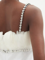 CHRISTOPHER KANE Bridal White Feather Detail Crystal Chain Fringe Hem Mini Dress - House Of Huntington