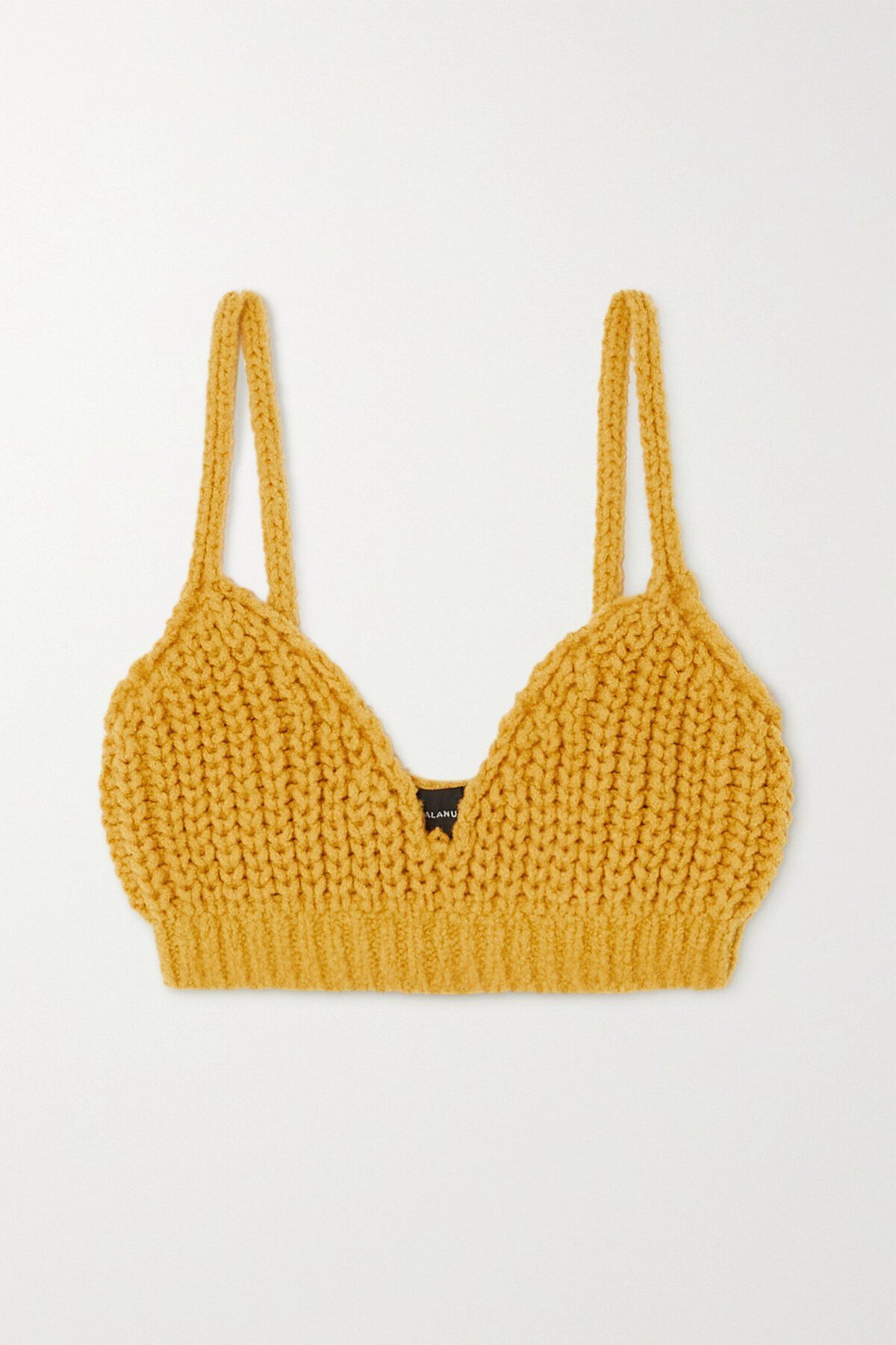 Alanui Pucon Ribbed Wool-Blend Golden Yellow Bralette Top