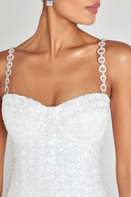 Nadine Merabi Nina White Sequinned Diamante Strap Bodycon Corset Dress