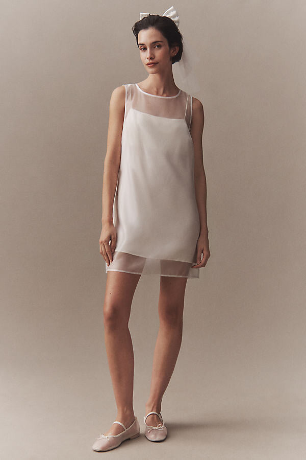 Reformation White Sheer Overlay Slip Mini Dress DEFECT