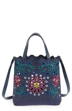 Chloé Kamilla North/South Floral Broderie Anglaise Embroidered Linen Tote Crossbody Handbag