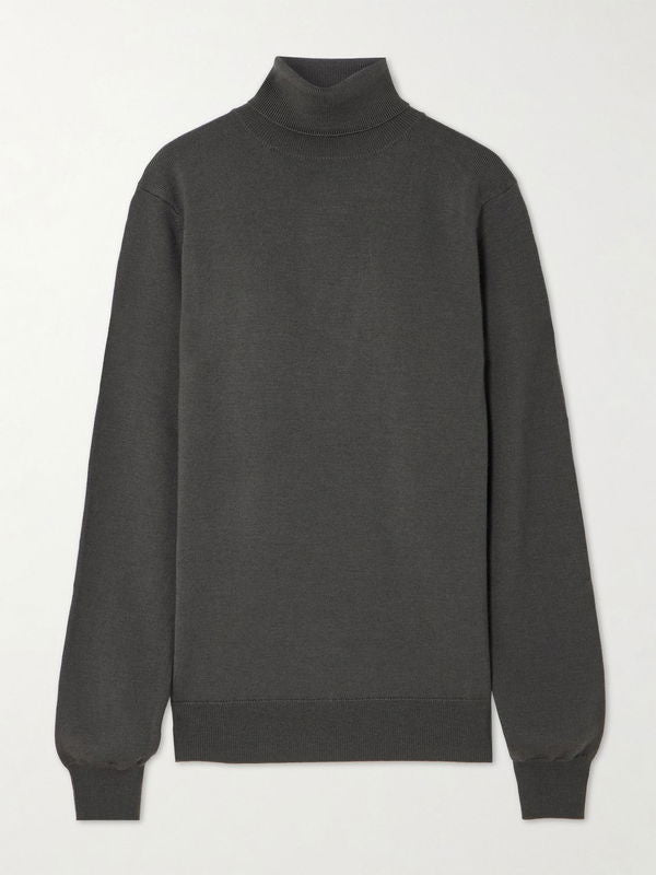 The Frankie Shop Grey Merino Wool Turtleneck Eve Sweater Jumper