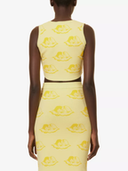 Fiorucci Yellow Angel Cherub Print Knit V-Neck Top