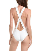 LISA MARIE FERNANDEZ White Criss Cross Back Button Detail Swimsuit - House Of Huntington