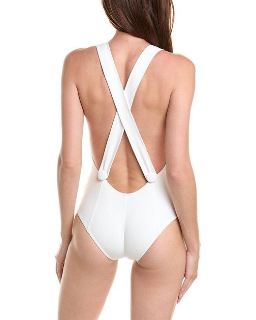 LISA MARIE FERNANDEZ White Criss Cross Back Button Detail Swimsuit - House Of Huntington