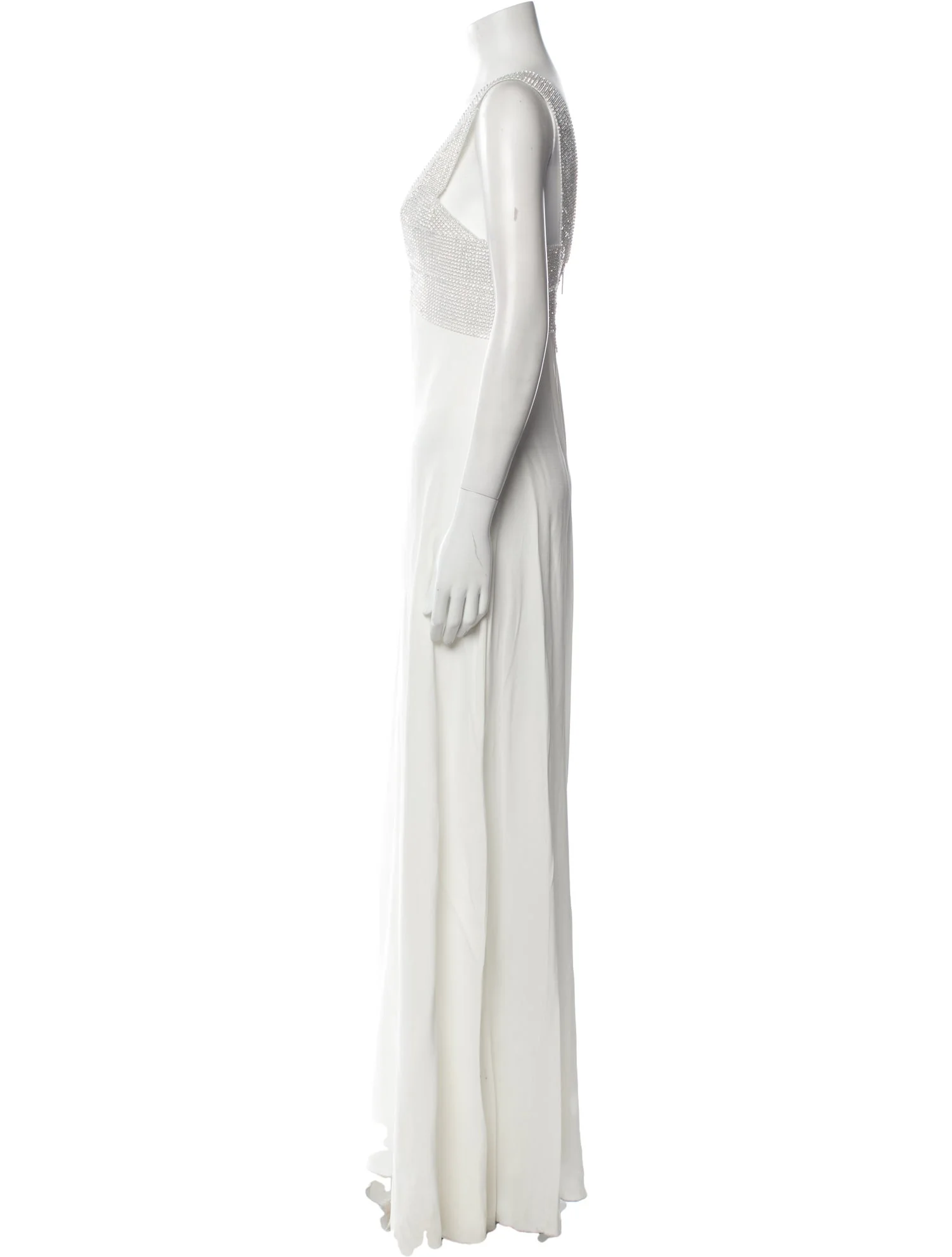 Christopher Kane White Crystal Embellished V-Neck Bridal Maxi Wedding Dress Gown - House Of Huntington