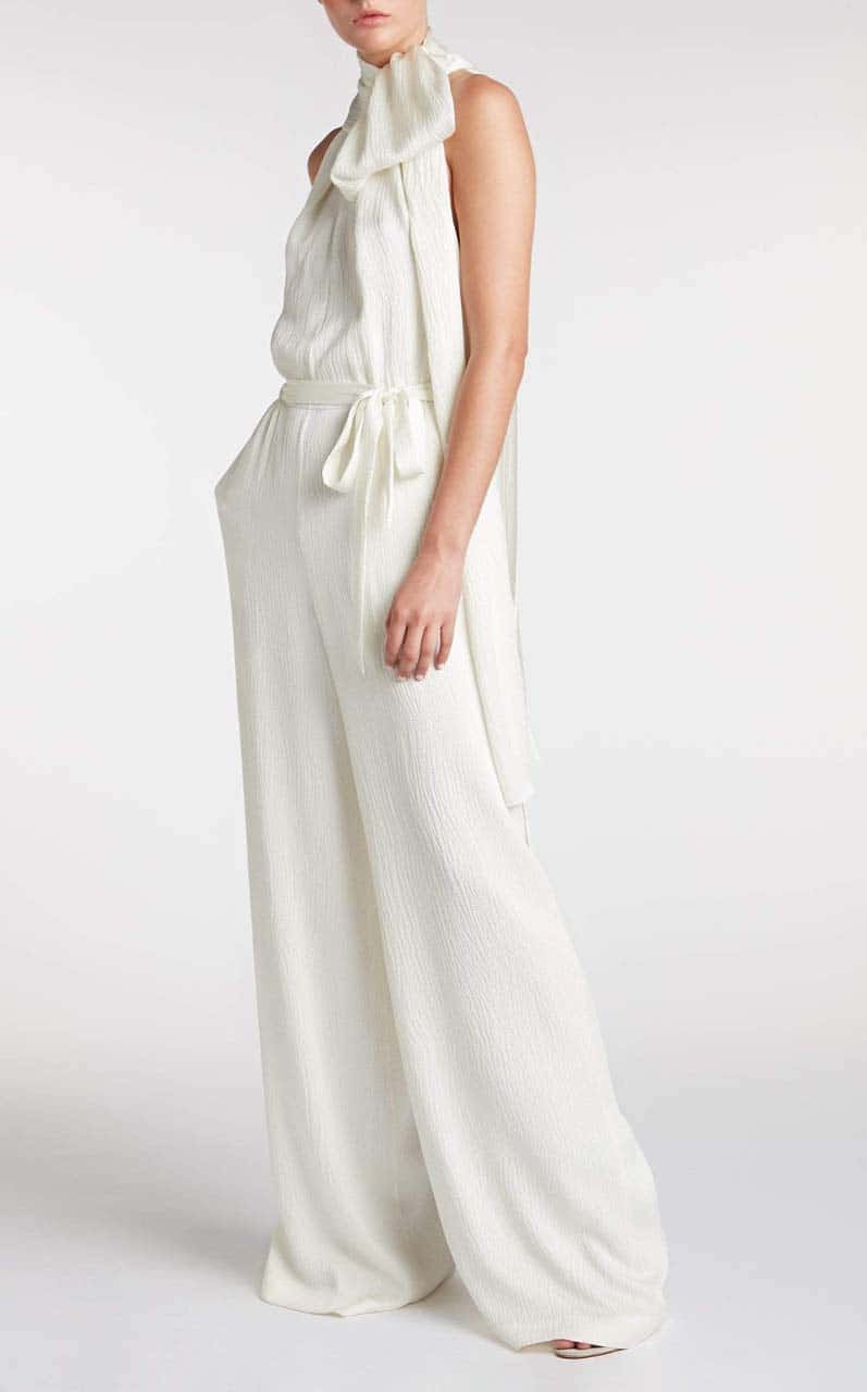 ROLAND MOURET Crossbill Hammered Silk Bridal Ivory White Jumpsuit - House Of Huntington
