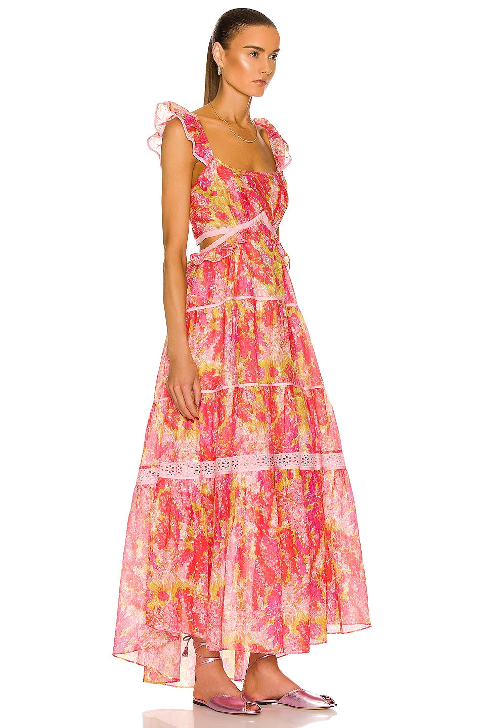 LoveShackFancy Madsen Pink Floral Pink Dresss