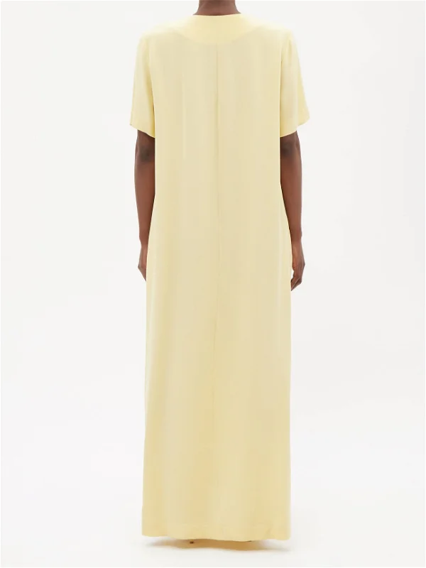RAEY Yellow Low V-Neck Silk T-Shirt Maxi Dress - House Of Huntington