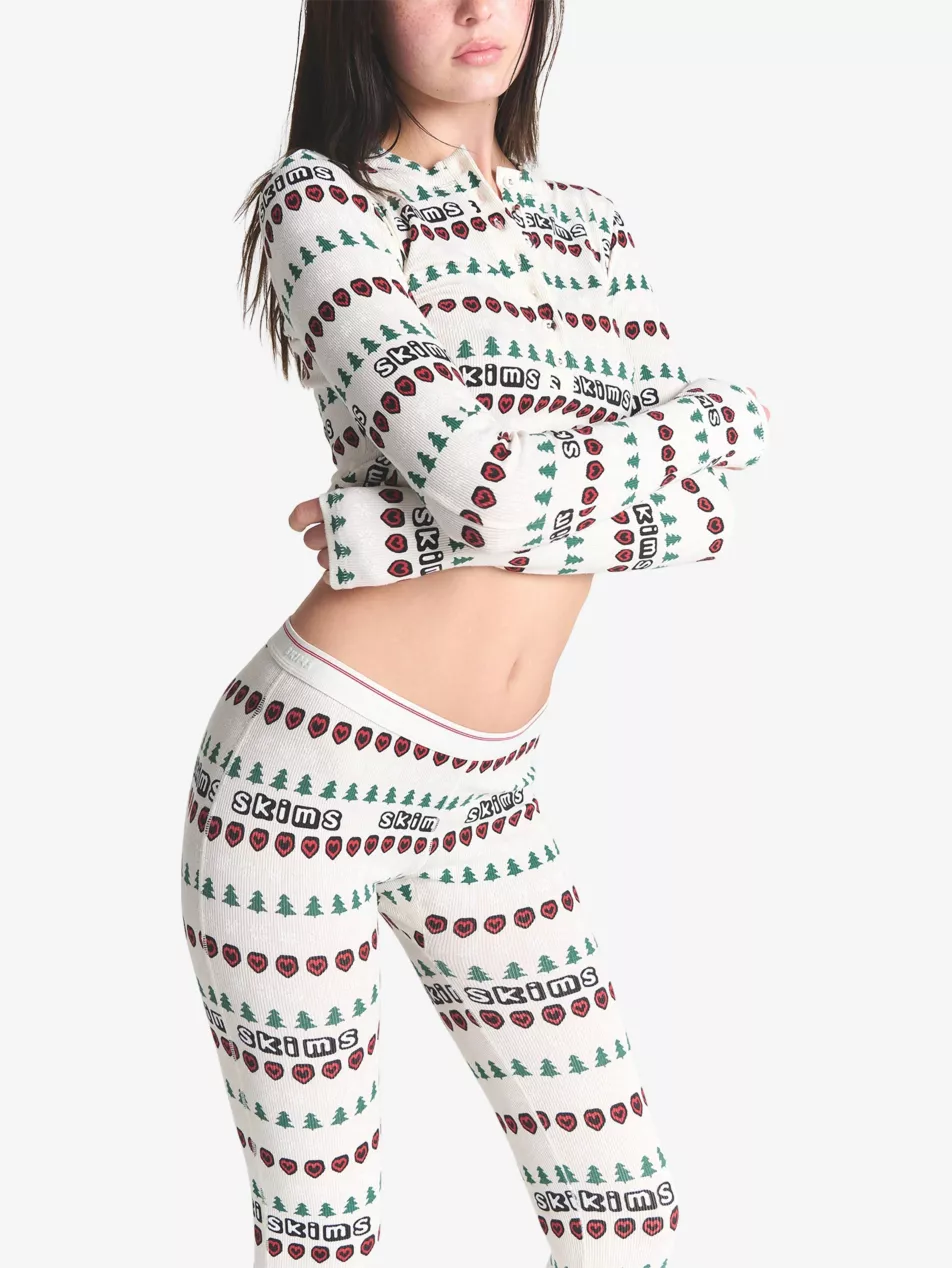 SKIMS x Cactus Plant Flea Market Fair Isle Logo Ribbed Henley Cotton Lounge Set