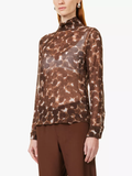 Dries Van Noten Conis Brown Abstract Print Silk Shirt