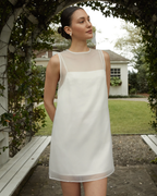 Reformation White Sheer Overlay Slip Mini Dress DEFECT