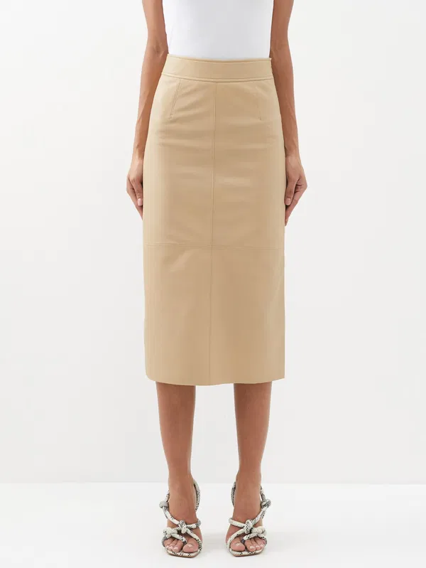 The Frankie Shop Heather Leather Beige Pencil Skirt - House Of Huntington