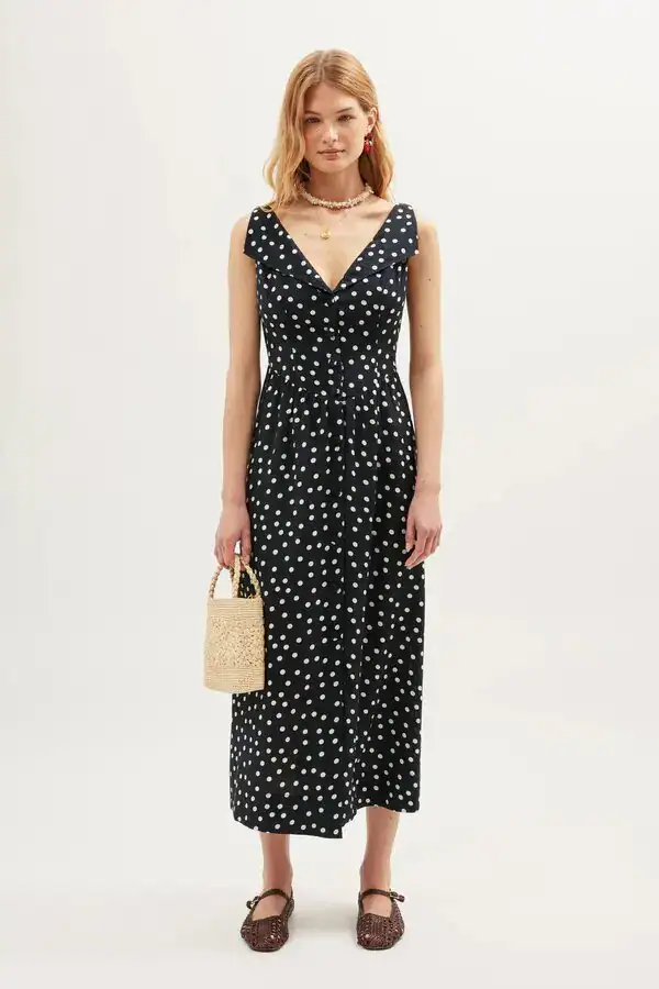 Rixo London Black Siena Emma Polka Spotted Petite Dress