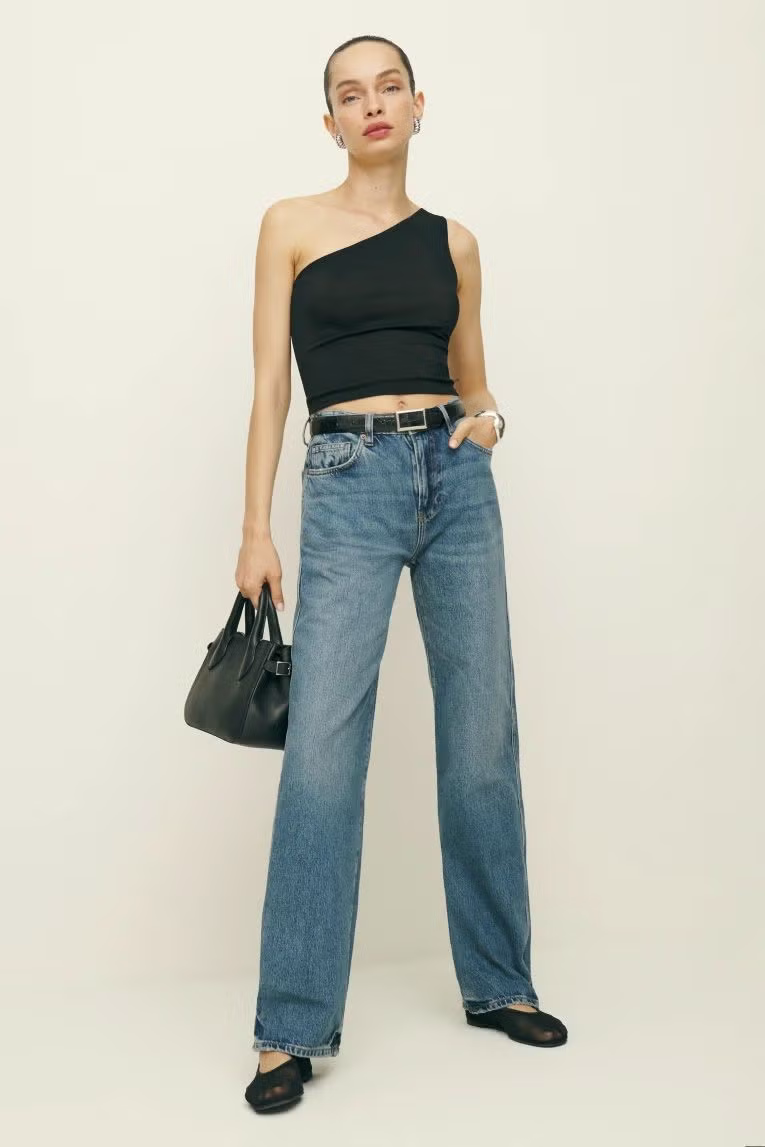 Reformation x Laura Harrier Black Maddie Knit One Shoulder Top