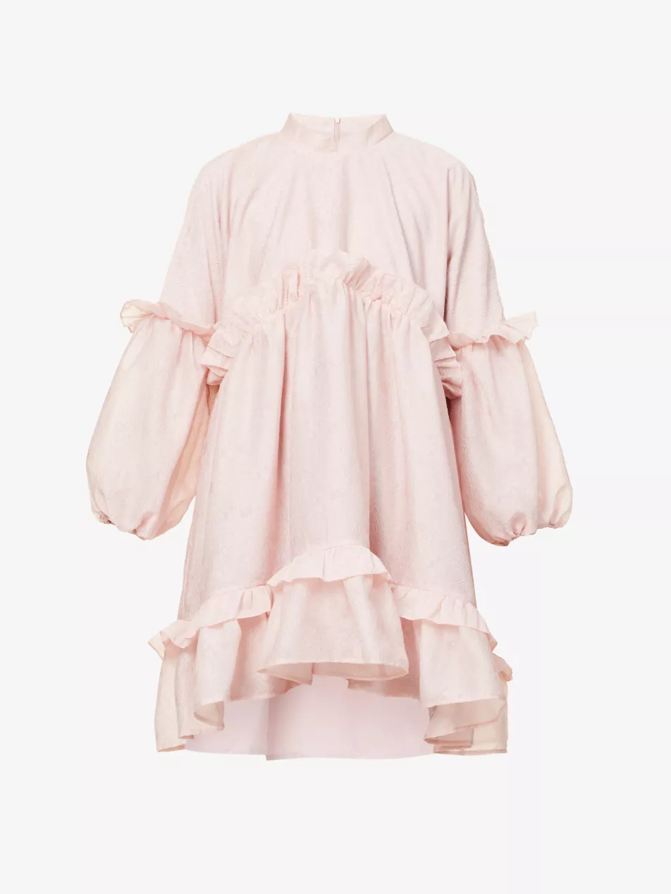 Sister Jane Pink Tiered Skirt Woven Mini Puff Sleeve Dress