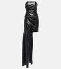 David Koma Black Pleather Strapless Train Detail Mini Dress