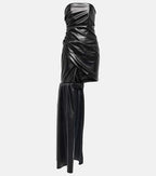 David Koma Black Pleather Strapless Train Detail Mini Dress