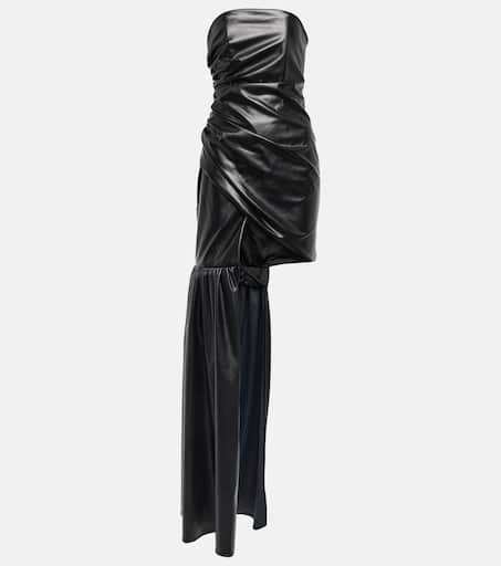 David Koma Black Pleather Strapless Train Detail Mini Dress