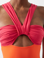 NENSI DOJAKA Orange Pink Butterfly Two Tone Cut-Out Swimsuit - House Of Huntington